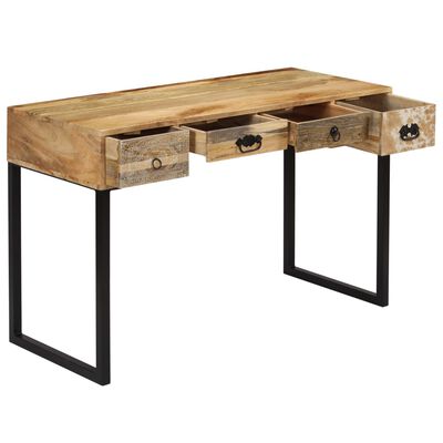 vidaXL Desk Solid Mango Wood and Real Leather 117x50x76 cm
