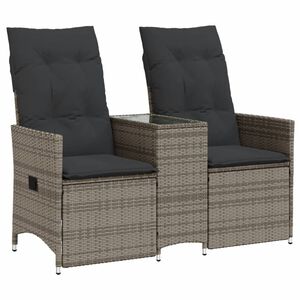 vidaXL Reclining Garden Sofa 2-Seater with Table Grey Poly Rattan