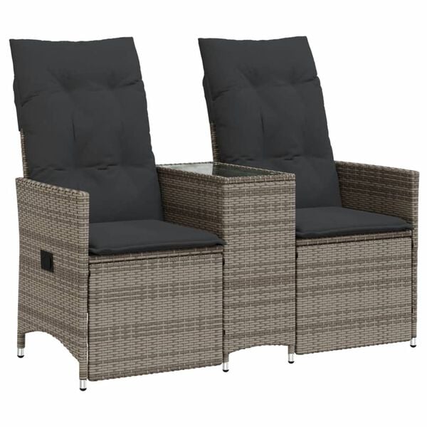 vidaXL Reclining Garden Sofa 2-Seater with Table Grey Poly Rattan