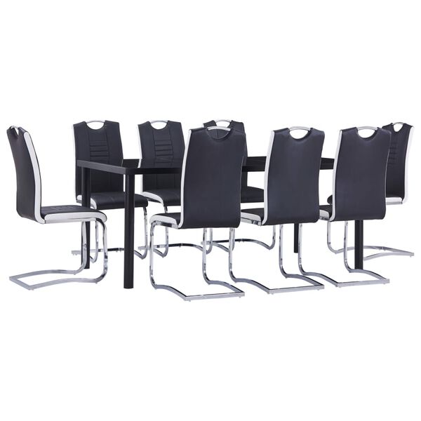 vidaXL 9 Piece Dining Set Faux Leather Black