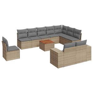 vidaXL 11 Piece Garden Sofa Set with Cushions Beige Poly Rattan