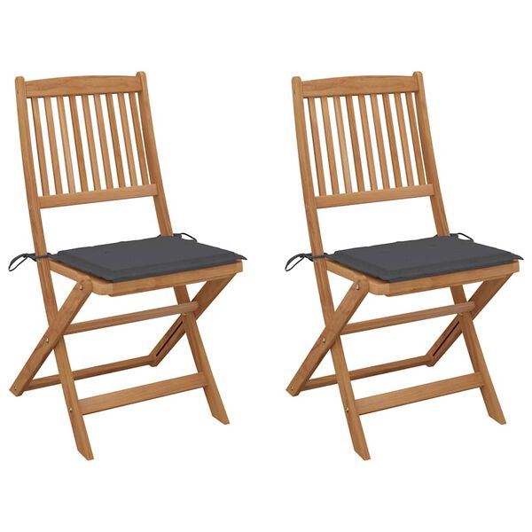 vidaXL Folding Garden Chairs 2 pcs with Cushions Solid Wood Acacia
