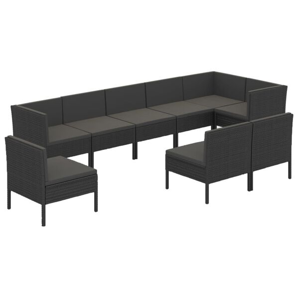 vidaXL 9 Piece Garden Lounge Set with Cushions Poly Rattan Black