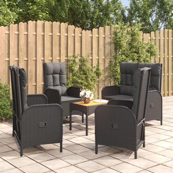 vidaXL 5 Piece Garden Dining Set with Cushions Black Poly Rattan