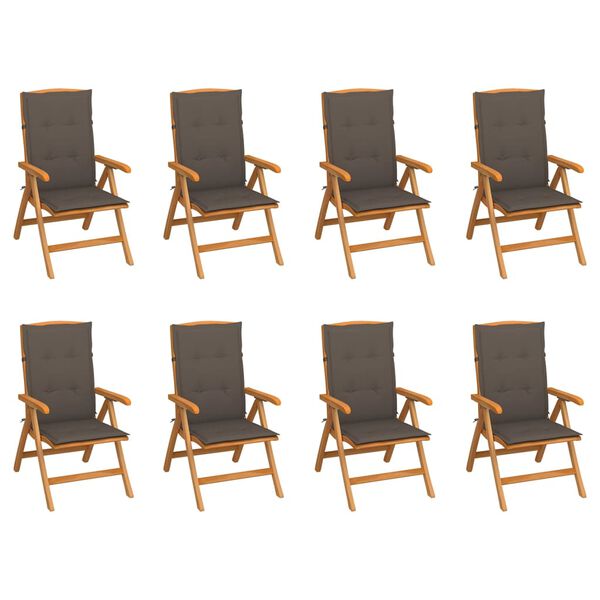 vidaXL Reclining Garden Chairs with Cushions 8 pcs Solid Teak Wood