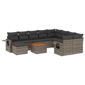 vidaXL 11 Piece Garden Sofa Set with Cushions Grey Poly Rattan