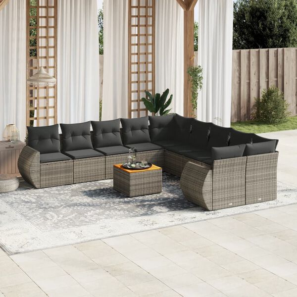 vidaXL 11 Piece Garden Sofa Set with Cushions Grey Poly Rattan