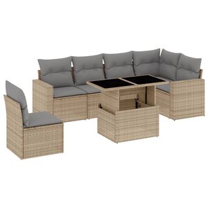 vidaXL 7 Piece Garden Sofa Set with Cushions Beige Poly Rattan