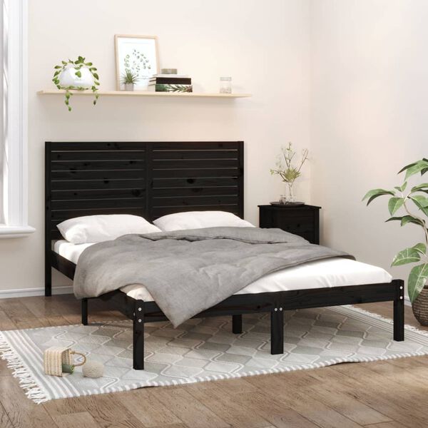 vidaXL Bed Frame without Mattress Black 150x200 cm King Size Solid Wood