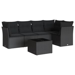 vidaXL 6 Piece Garden Sofa Set with Cushions Black Poly Rattan