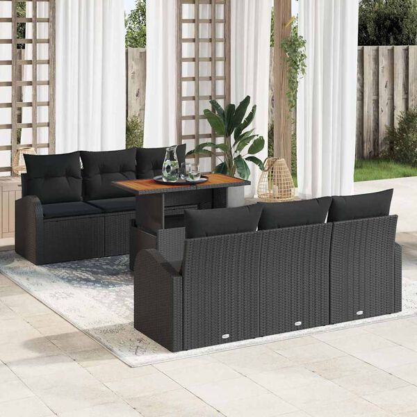 vidaXL Garden Sofa Set with Cushion 7 pcs Black