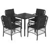 vidaXL 5 Piece Garden Dining Set with Cushions Black Poly Rattan