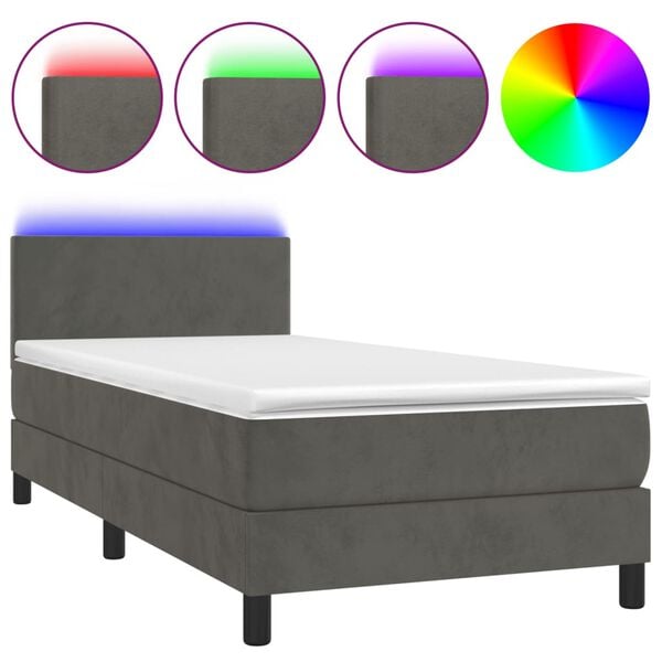 vidaXL Box Spring Bed with Mattress&LED Dark Grey 100x200cm Velvet