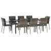 vidaXL 9 Piece Garden Dining Set with Cushions Black and Grey Poly Rattan