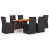 vidaXL 7 Piece Garden Dining Set Black