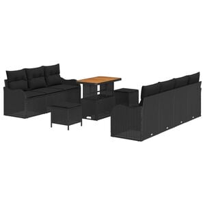 vidaXL Garden Sofa Set with Cushion 10 pcs Black Poly Rattan