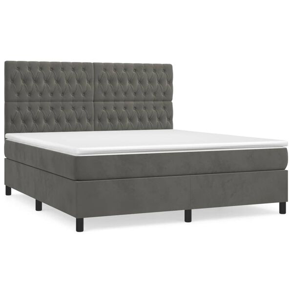 vidaXL Box Spring Bed with Mattress Dark Grey 153x203 cm Queen Size Velvet