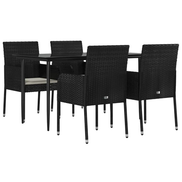 vidaXL 5 Piece Garden Dining Set with Cushions Black Poly Rattan