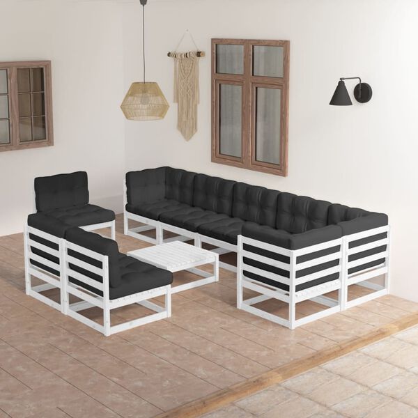vidaXL 10 Piece Garden Lounge Set with Cushions Solid Pinewood
