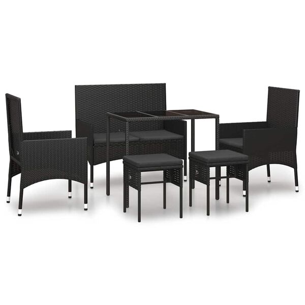 vidaXL 6 Piece Garden Lounge Set with Cushions Black Poly Rattan