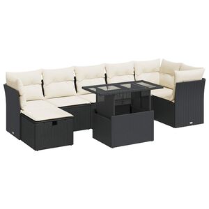 vidaXL 8 Piece Garden Sofa Set with Cushions Black Poly Rattan