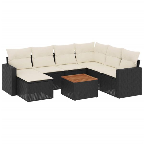 vidaXL 8 Piece Garden Sofa Set with Cushions Black Poly Rattan