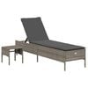 vidaXL Sun Lounger with Table and Cushion Grey Poly Rattan