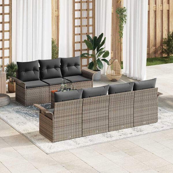 vidaXL Garden Sofa Set with Cushion 8 pcs Grey Poly Rattan