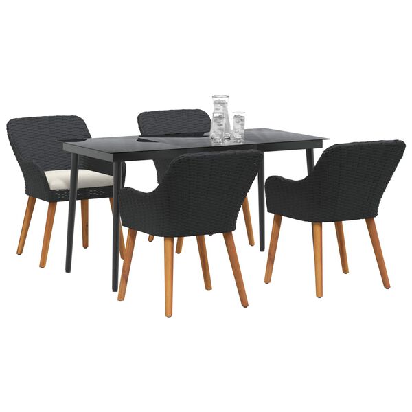 vidaXL Garden Dining Set with Cushion 5 pcs Black Poly Rattan