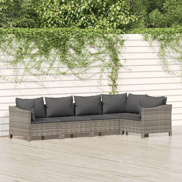 vidaXL 5 Piece Garden Lounge Set with Cushions Grey Poly Rattan