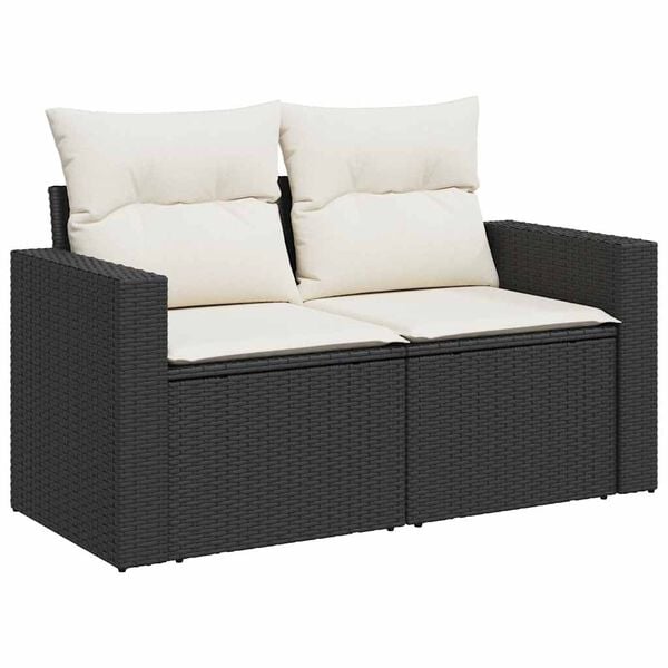 vidaXL 7 Piece Garden Sofa Set with Cushions Black Poly Rattan