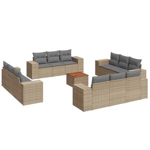 vidaXL 13 Piece Garden Sofa Set with Cushions Beige Poly Rattan