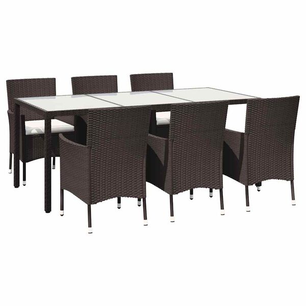 vidaXL 7 Piece Outdoor Dining Set with Cushions Poly Rattan Brown