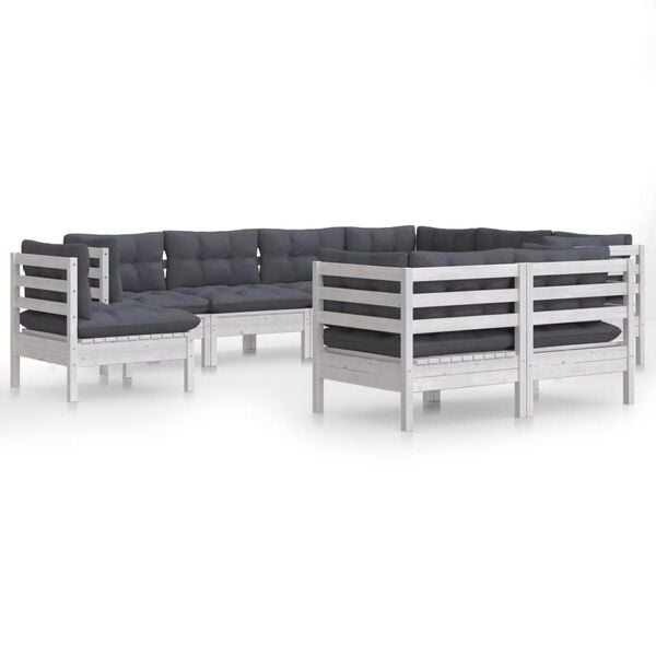 vidaXL 9 Piece Garden Lounge Set with Cushions White Solid Pinewood