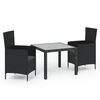 vidaXL 3 Piece Outdoor Dining Set with Cushions Poly Rattan Black