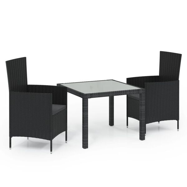 vidaXL 3 Piece Outdoor Dining Set with Cushions Poly Rattan Black