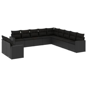 vidaXL 11 Piece Garden Sofa Set with Cushions Black Poly Rattan