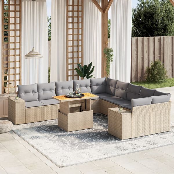 vidaXL 11 Piece Garden Sofa Set with Cushions Beige Poly Rattan