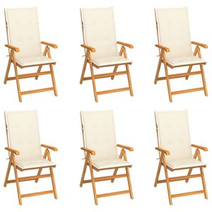 vidaXL Folding Chairs 6 pcs with Cream Cushions Solid Teak Wood