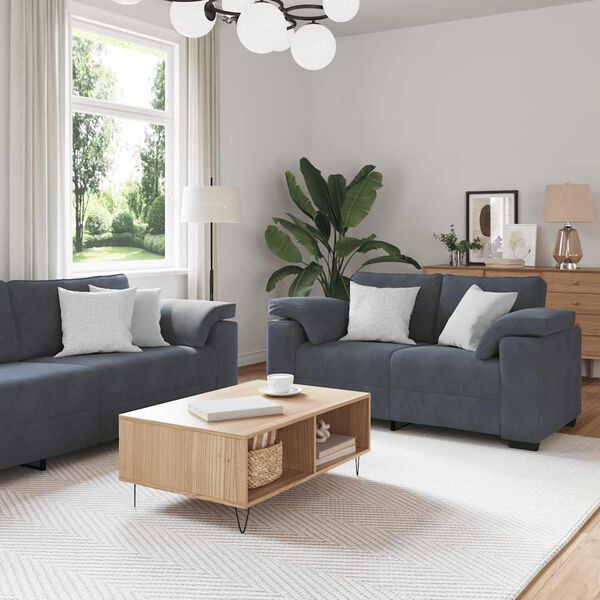 vidaXL 3 Piece Sofa Set with Cushions Dark Grey Velvet