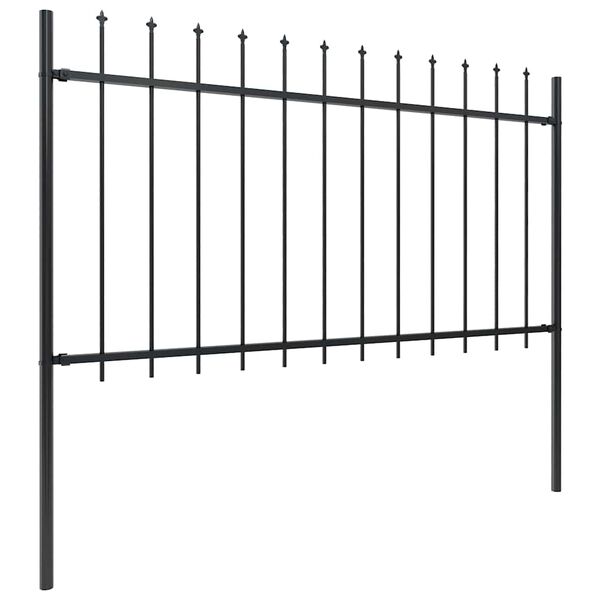 vidaXL Garden Fence with Spear Top Steel 359x100 cm Black