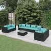 vidaXL 9 Piece Garden Lounge Set with Cushions Poly Rattan Black