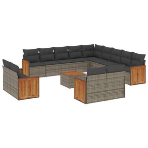 vidaXL 14 Piece Garden Sofa Set with Cushions Grey Poly Rattan