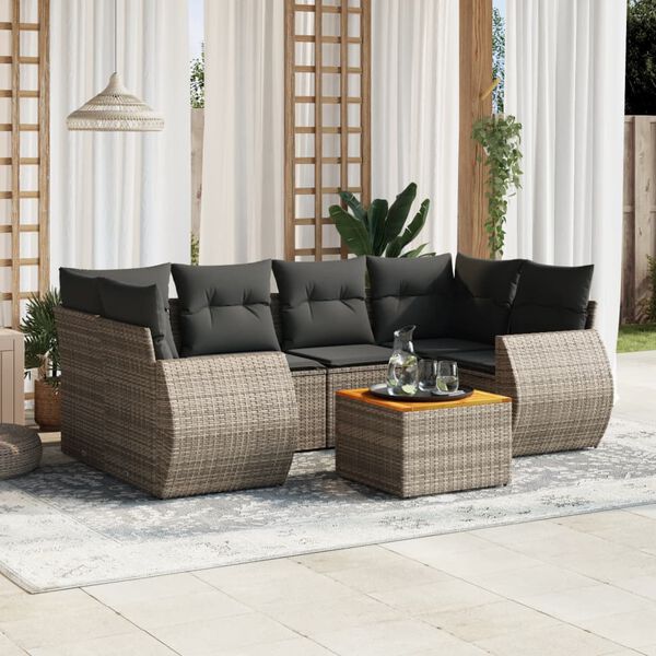 vidaXL 7 Piece Garden Sofa Set with Cushions Grey Poly Rattan