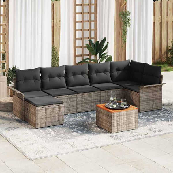vidaXL Garden Sofa Set with Cushion 8 pcs Grey Poly Rattan