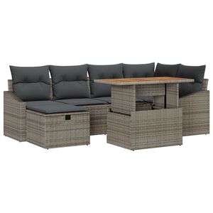 vidaXL Garden Sofa Set Height-Adjustable 7 pcs Grey Poly Rattan