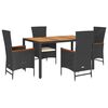 vidaXL 5 Piece Garden Dining Set with Cushions Black Poly Rattan