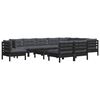 vidaXL 11 Piece Garden Lounge Set with Cushions Black Solid Pinewood