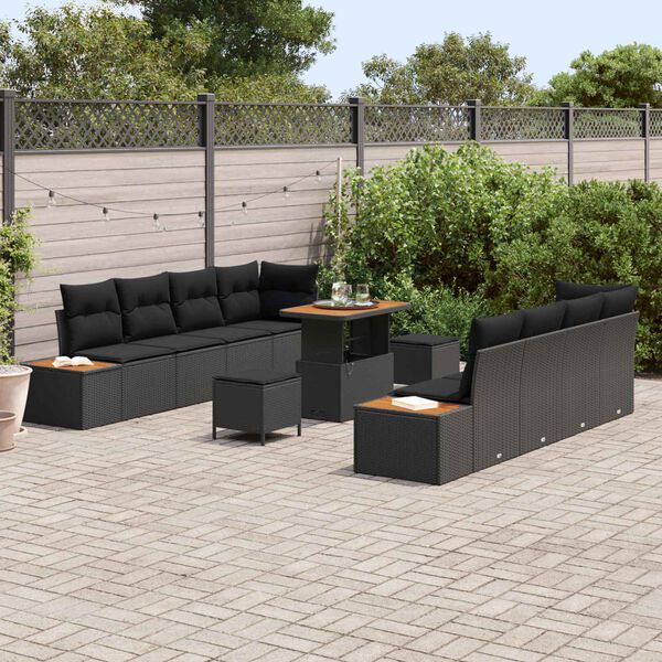 vidaXL Garden Sofa Set with Cushion 11 pcs Black Poly rattan