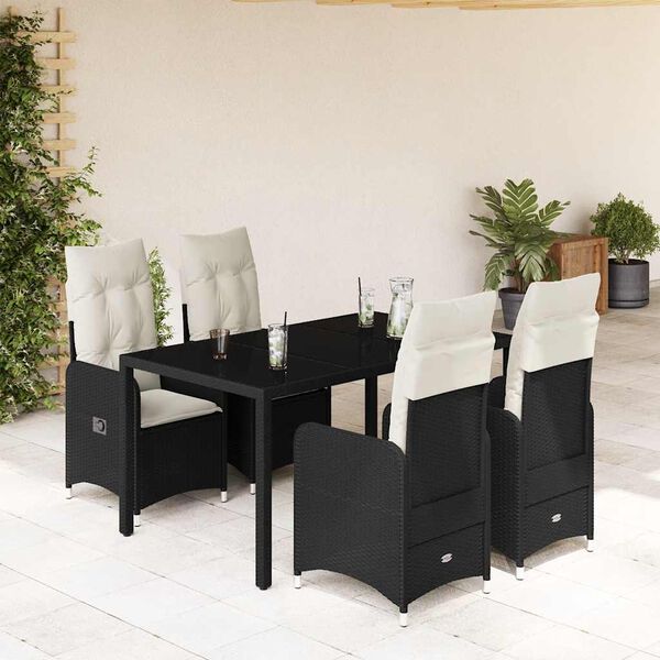vidaXL 5 Piece Garden Bistro Set with Cushions Black Poly Rattan